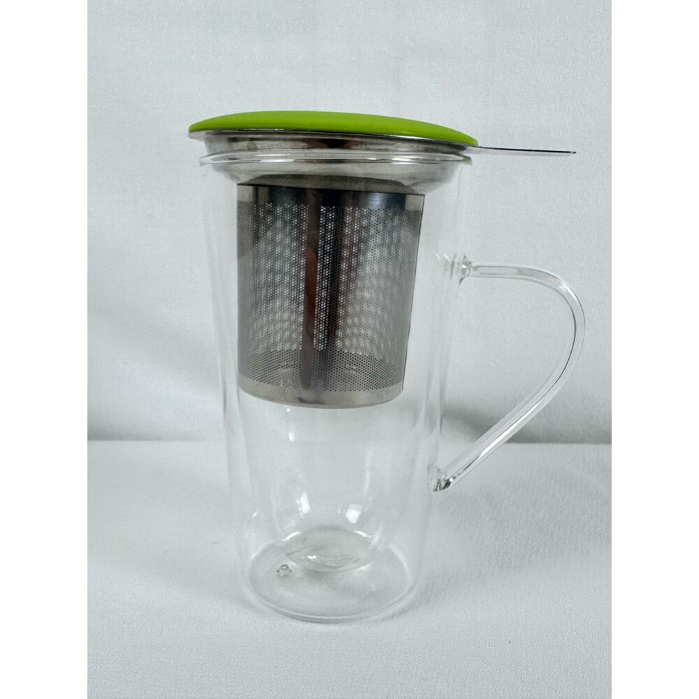 Essential Home & Kitchen Insulated Double Glass Tea Mug with Infuser & Lid VG
